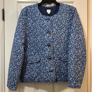 JCrew Floral Blue Quilted Jacket. Size 12.